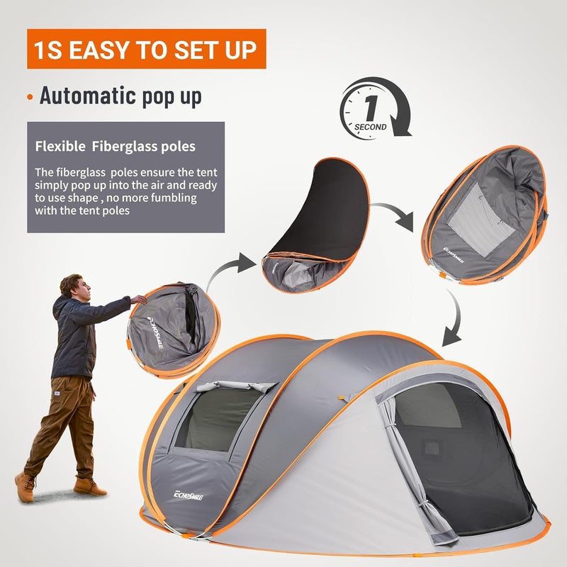 EchoSmile Instant Pop Up Camping Tent, 2/4/6 Person, Easy Setup Tent, Water Resistant Dome, Portable with Carry Bag - Image 5
